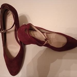 Cole-Haan Women's Suede Ankle Tie Burgundy High Heel Pumps Size 7 (180)